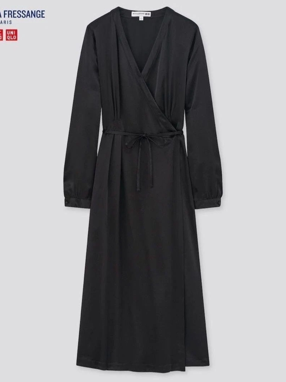 UNIQLO X Ines De La Fressage Black 100% Silk Silk Long Sleeve Wrap Dress- M